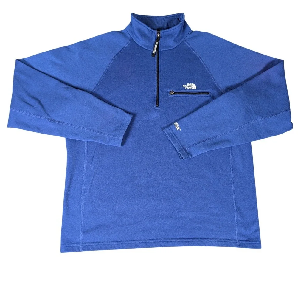 The North Face Mens Blue Quarter Zip TKA Wick Fleece Pullover Made in USA M-M